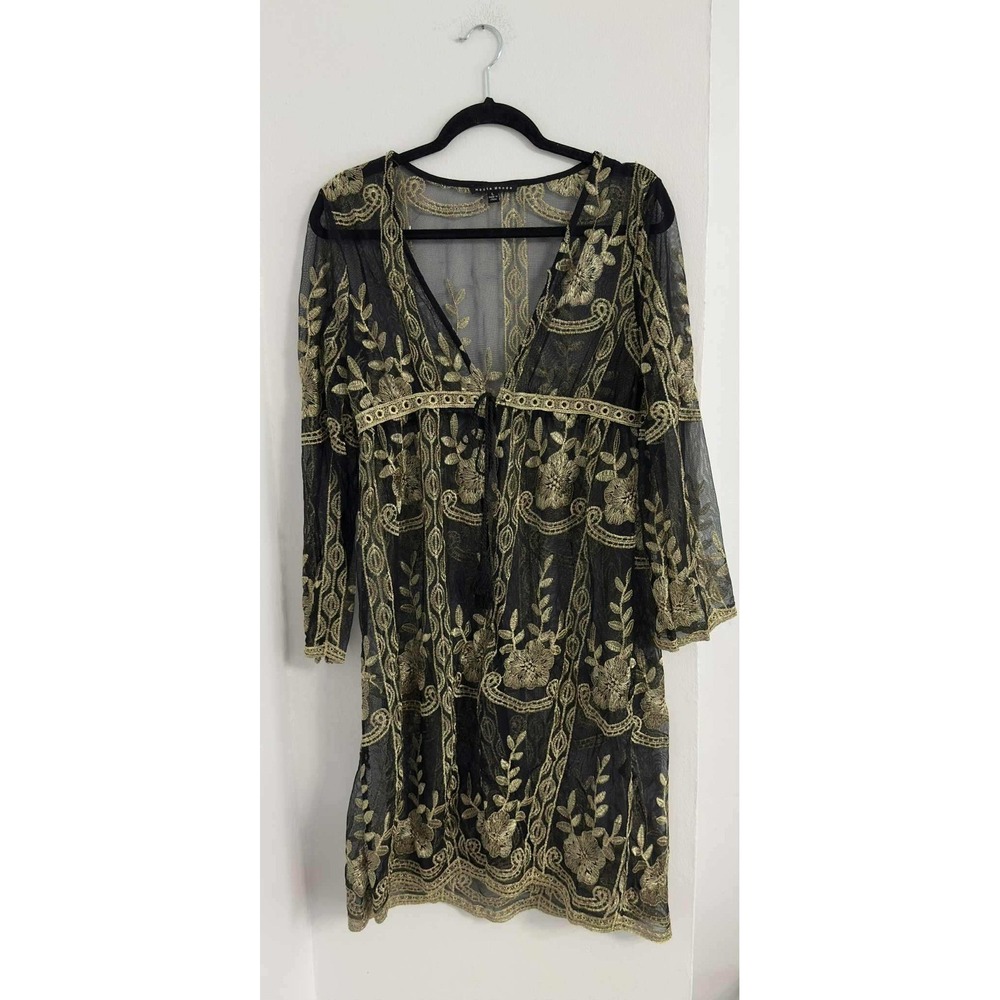 Haute Monde Romantic Gothic Black Mesh Ornate Gold floral Embroidery Women L